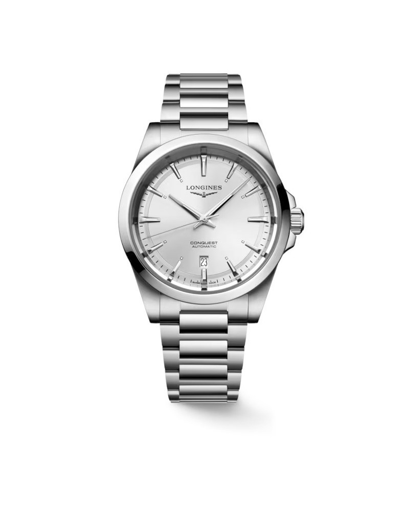Montre Longines Conquest avec cadran argenté et bracelet en acier de 41 mm