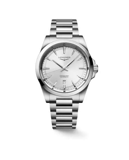 Montre Longines Conquest avec cadran argenté et bracelet en acier de 41 mm