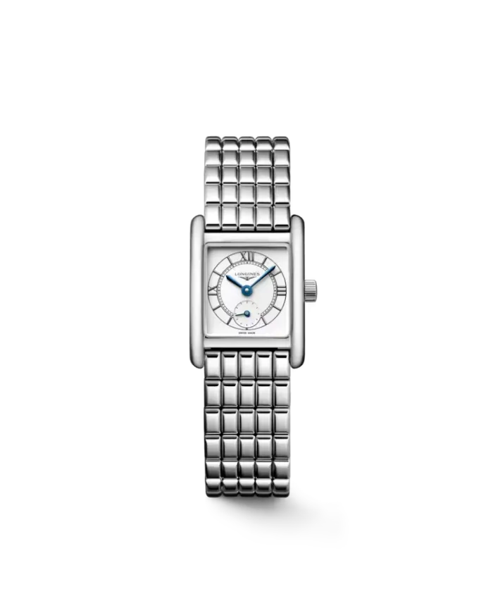 Longines Mini DolceVita watch with silver dial and steel strap