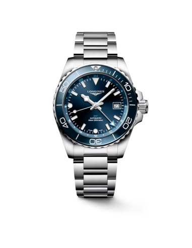Longines HydroConquest GMT watch with blue dial and steel strap