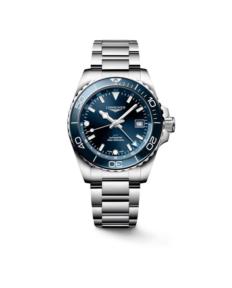 Montre Longines HydroConquest GMT avec cadran bleu et bracelet en acier