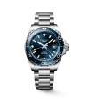 Longines HydroConquest GMT watch with blue dial and steel strap