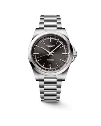 Montre Longines Conquest avec cadran noir et bracelet en acier de 41 mm