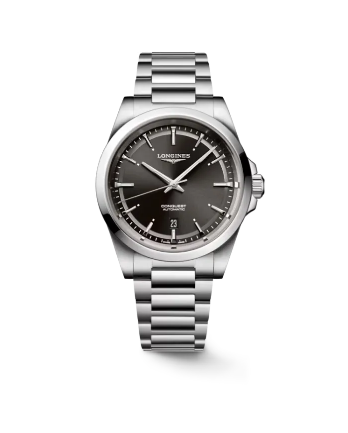 Orologio Longines Conquest con Quadrante Nero e Cinturino in Acciaio 41 mm