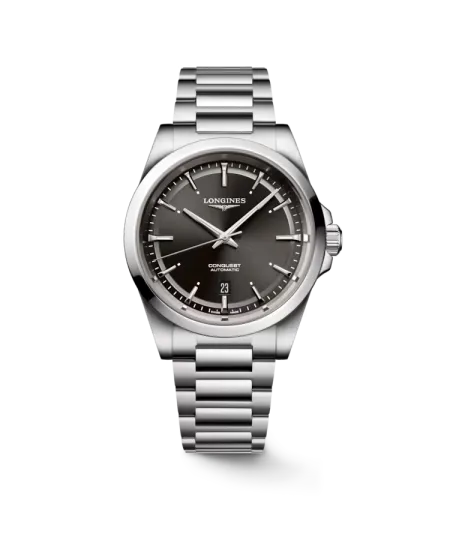 Montre Longines Conquest avec cadran noir et bracelet en acier de 41 mm