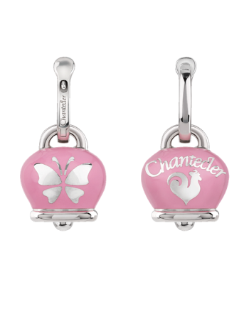 Orecchini Chantecler Et Voilà Medi con Campanella in Argento, Smalto Rosa e Farfalle