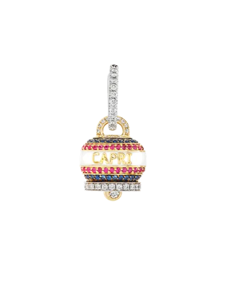 Single Medium Chantecler Capriness Earring with Bell in Gold, Diamonds, Rubies and Sapphires