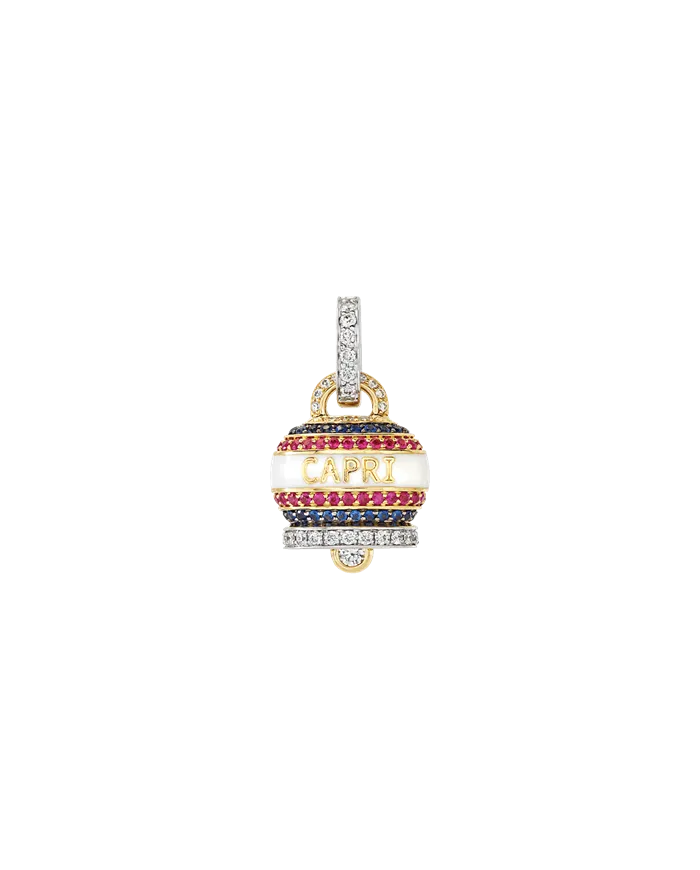 Medium Chantecler Capriness Pendant with Bell in Gold, Diamonds, Rubies and Sapphires