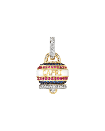 Pendentif Capriness Chantecler moyen avec cloche en or, diamants, rubis et saphirs