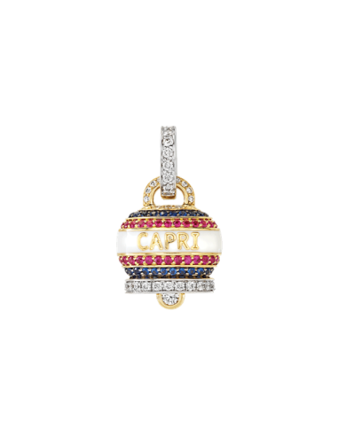 Medium Chantecler Capriness Pendant with Bell in Gold, Diamonds, Rubies and Sapphires