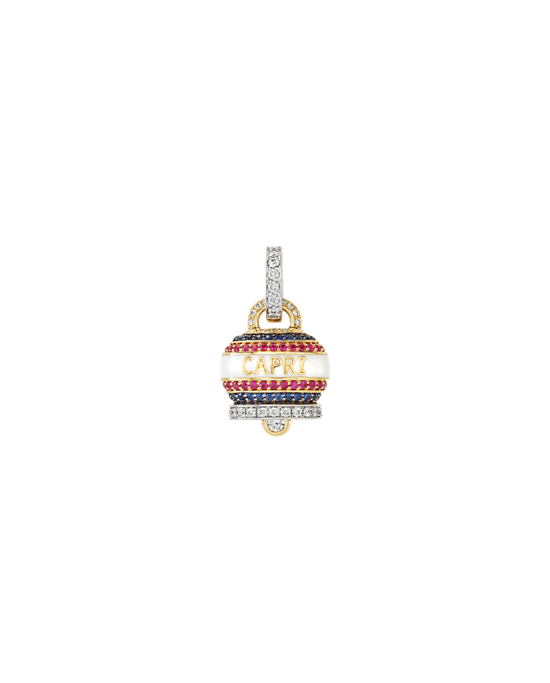 Medium Chantecler Capriness Pendant with Bell in Gold, Diamonds, Rubies and Sapphires