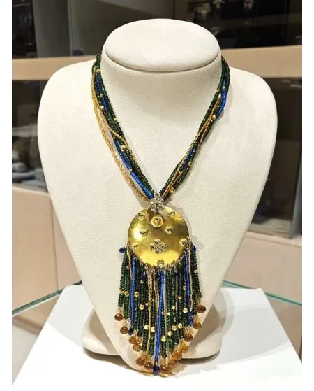 Casella Gioielli Necklace in Yellow Gold with Diamonds and Precious Stones
