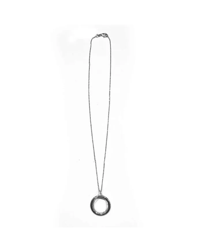 Girocollo Casella Gioielli in Oro Bianco e Pendente con Zirconi