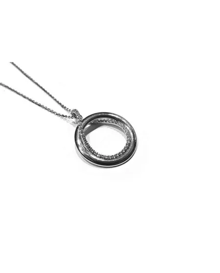 Girocollo Casella Gioielli in Oro Bianco e Pendente con Zirconi