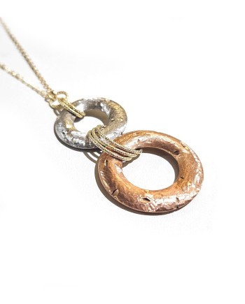 Girocollo Casella Gioielli in Oro Giallo con Pendente in Oro Bicolore