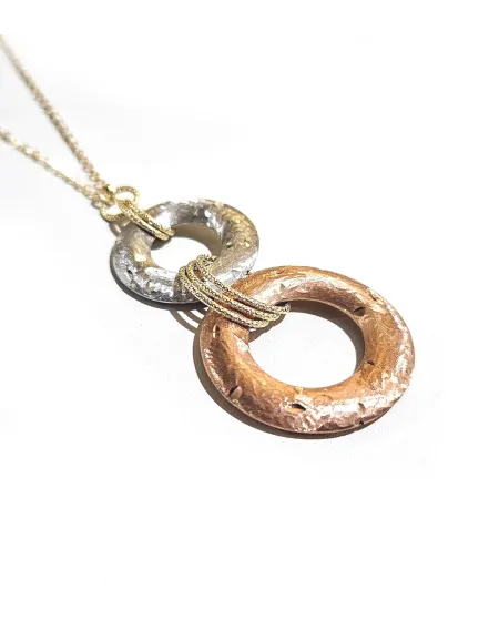 Girocollo Casella Gioielli in Oro Giallo con Pendente in Oro Bicolore