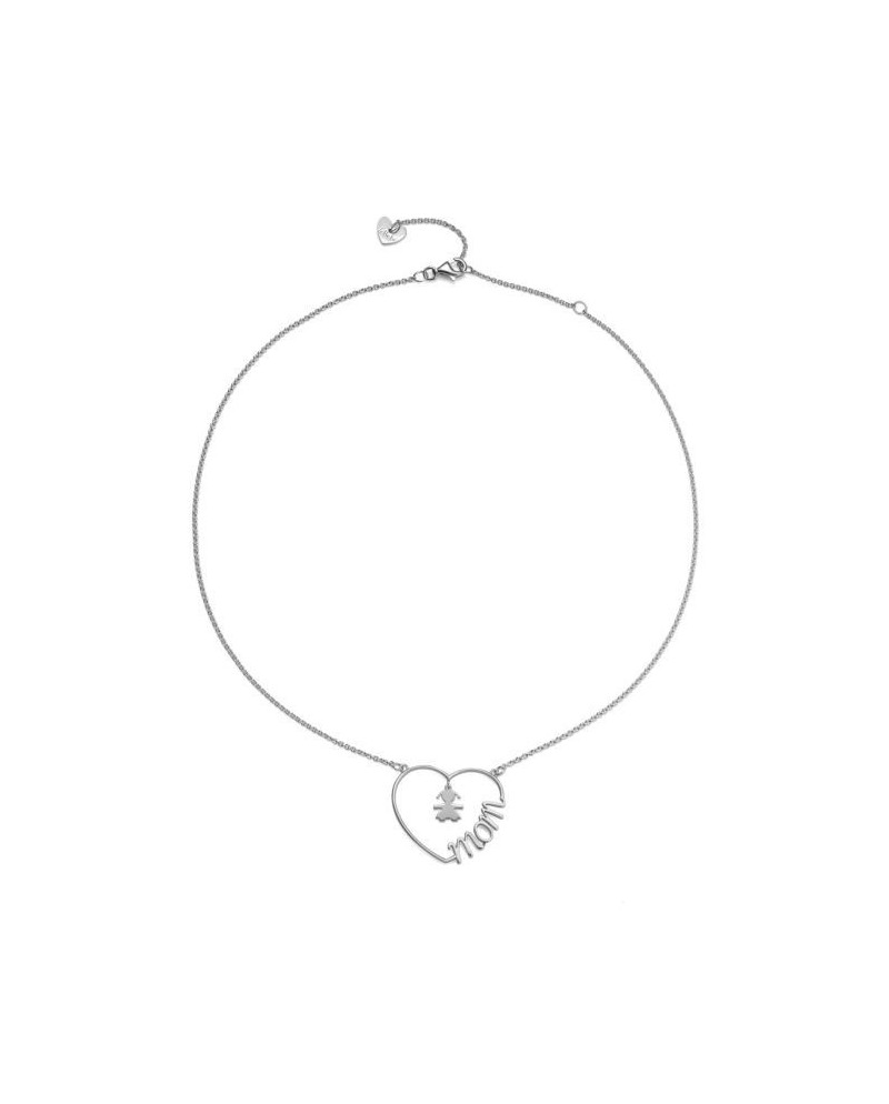 Le Bebé Mother's Heart Necklace with Baby Girl Silhouette in Silver