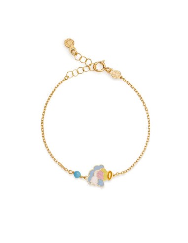 Le Bebè Primegioie Protectimi Bracelet in Yellow Gold with Little Angel and Turquoise