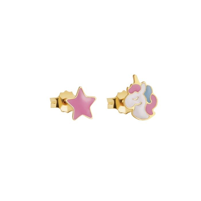 Le Bebè Primegioie Toys earrings in yellow gold with unicorn and star