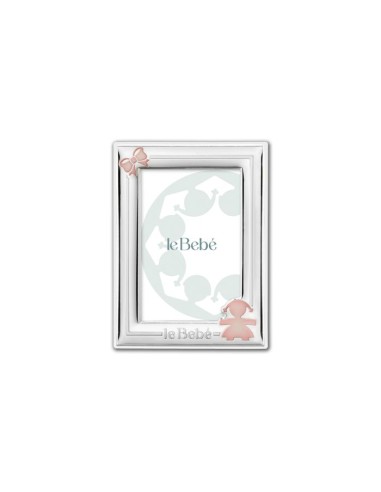 Le Bebé Frame in PVD Silver with Baby Girl Silhouette and Bow 9x13 cm