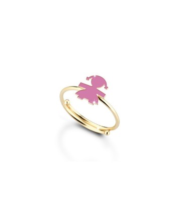 Le bebé primegioie anello in oro con sagoma femminuccia in smalto rosa
