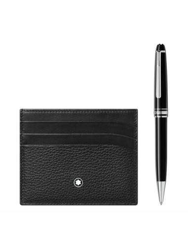 Montblanc Set with Meisterstück Patinum-Coated Classique Ball and Pocket Case 6 Compartments Soft Grain