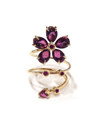 Malafimmina Ring in Yellow Gold with Sapphire and Topaz Flower