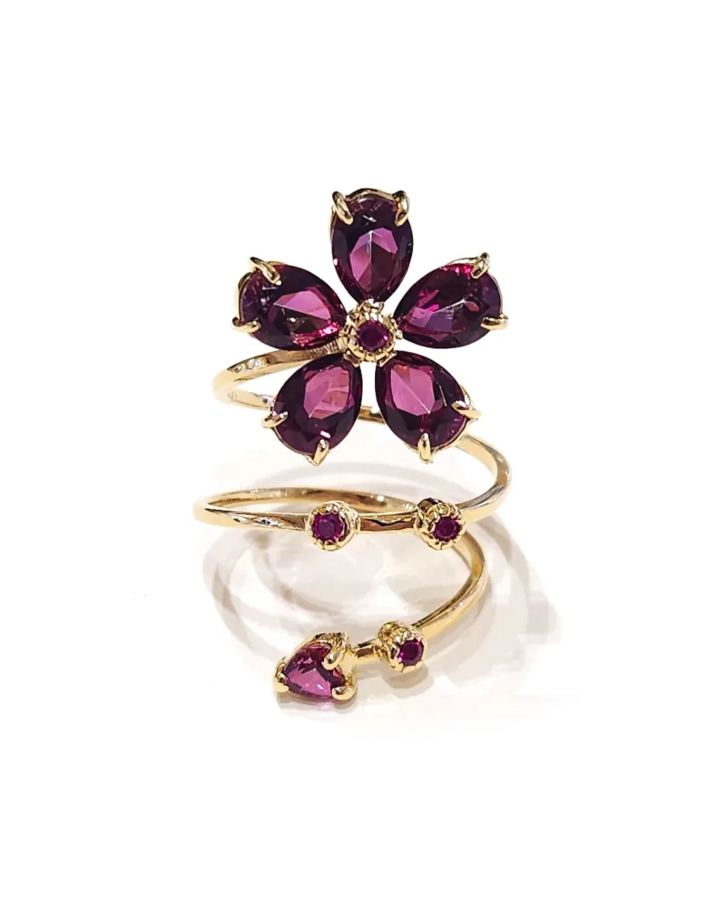 Anello Malafimmina in Oro Giallo con Fiore di Zaffiri e Topazi