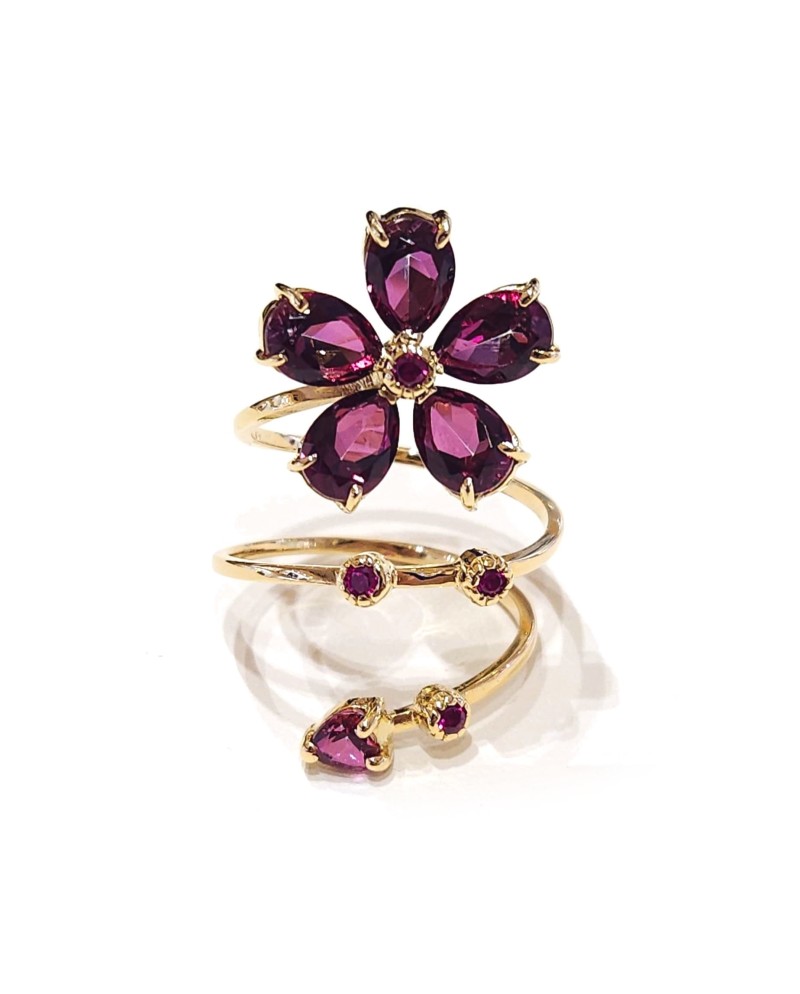 Malafimmina Ring in Yellow Gold with Sapphire and Topaz Flower