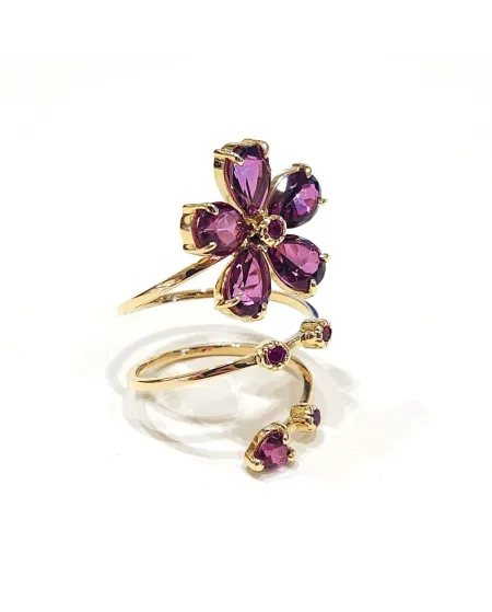 Anello Malafimmina in Oro Giallo con Fiore di Zaffiri e Topazi