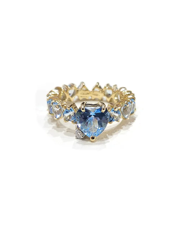 Bague Malafimmina en or jaune avec topaze bleue et diamant