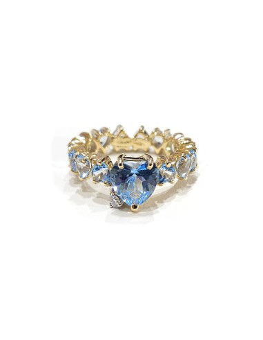 Anello Malafimmina in Oro Giallo con Topazi Azzurri e Diamante