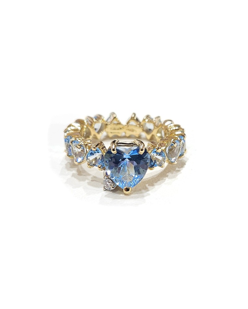 Bague Malafimmina en or jaune avec topaze bleue et diamant