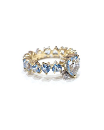 Bague Malafimmina en or jaune avec topaze bleue et diamant