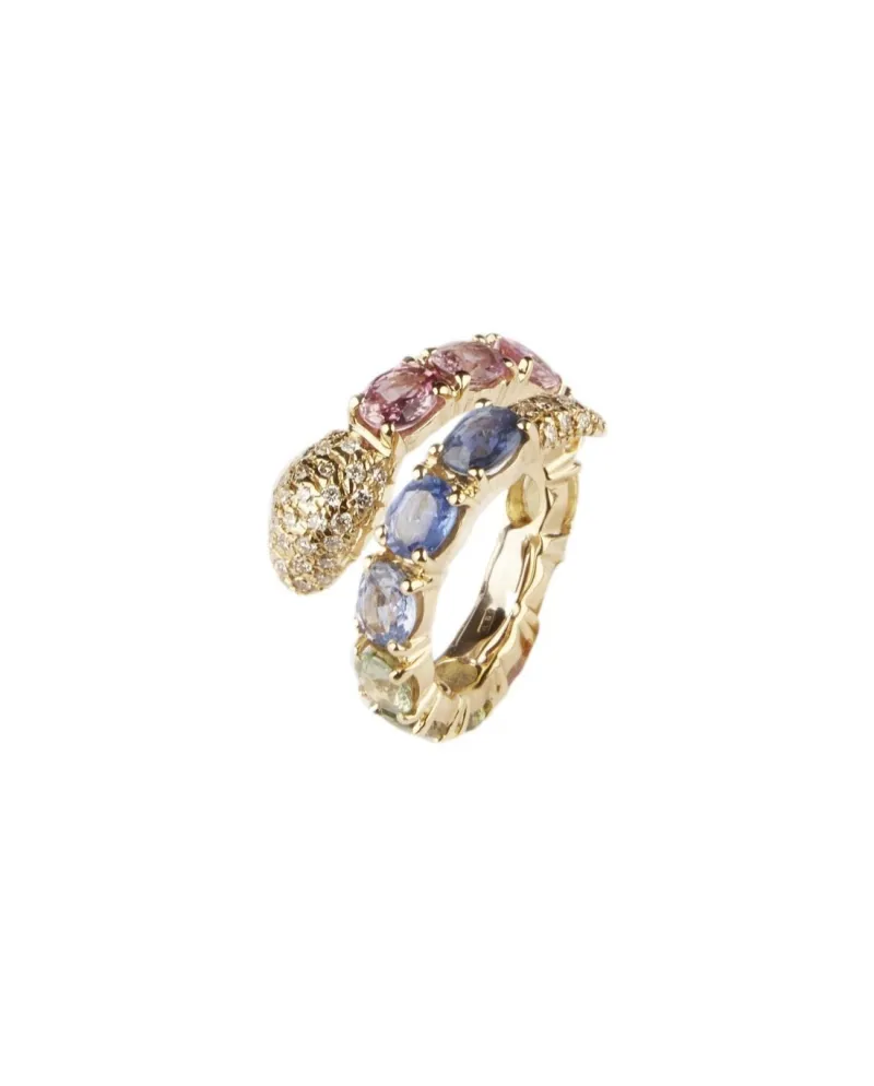 Bague Malafimmina en or jaune avec diamants, saphirs de couleur et motif serpent