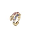 Malafimmina Ring in Yellow Gold with Diamonds, Colored Sapphires and Snake Detail