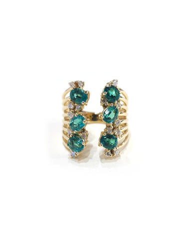 Malafimmina Igiea Open Ring in Yellow Gold with Emeralds and Diamonds