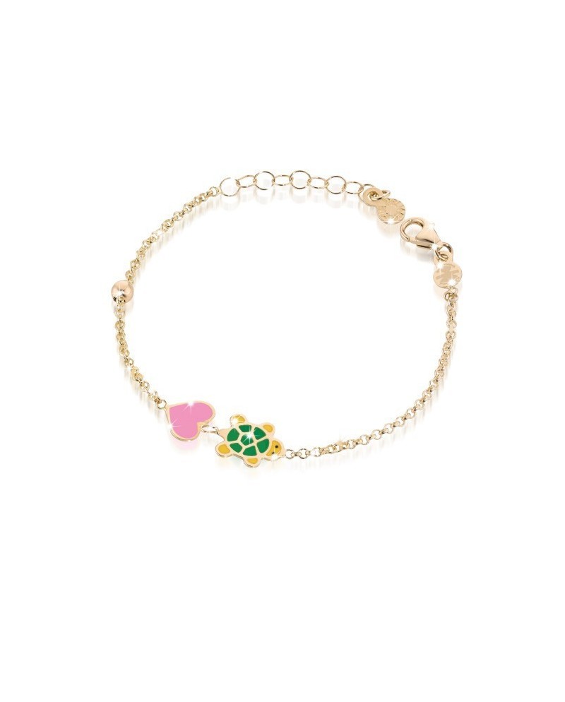 Le bebé primegioie fortuna bracciale in oro cuore e tartaruga in smalto colorato