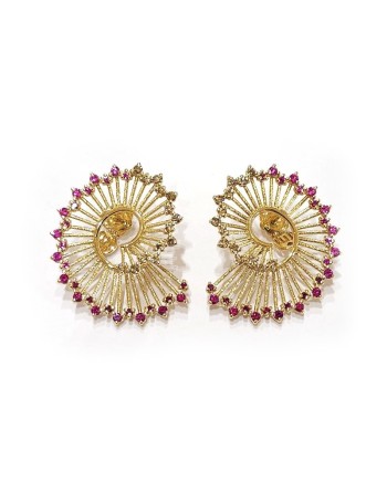 Boucles d'oreilles Malafimmina Igiea en Or Jaune avec Rubis et Diamants Bruns