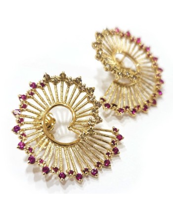 Malafimmina Igiea Earrings in Yellow Gold with Rubies and Brown Diamonds