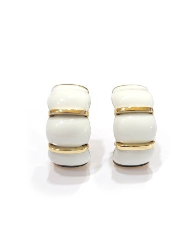 Malafimmina Macaron Earrings in Yellow Gold and Silver with White Enamel