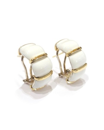 Malafimmina Macaron Earrings in Yellow Gold and Silver with White Enamel
