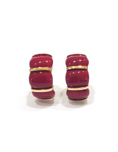 Malafimmina Macaron Earrings in Yellow Gold and Silver with Bordeaux Enamel