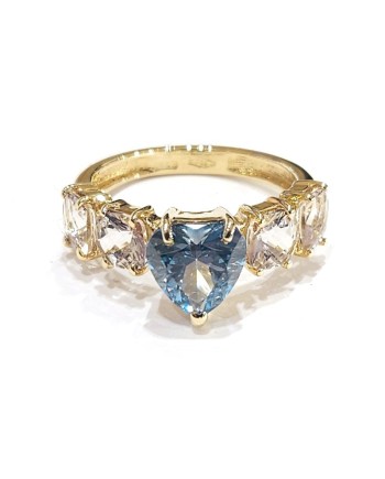 Malafimmina Mint Ring in Yellow Gold with White and Blue Topazes