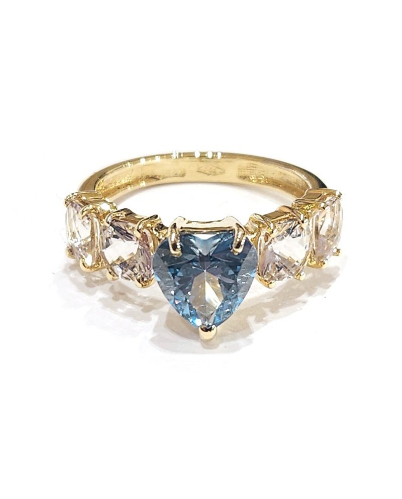 Bague Menthe Malafimmina en Or Jaune avec Topazes Blanches et Bleues