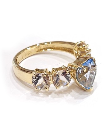 Bague Menthe Malafimmina en Or Jaune avec Topazes Blanches et Bleues