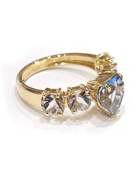 Malafimmina Mint Ring in Yellow Gold with White and Blue Topazes