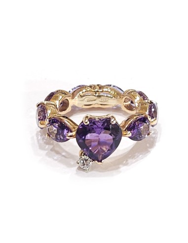 Malafimmina Ring in Yellow Gold with Amethyst, Topaz and Diamond
