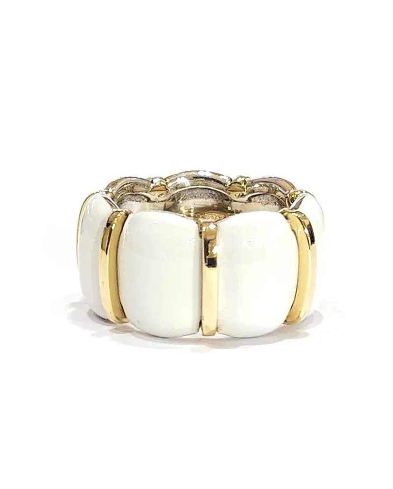 Bague Malafimmina Macaron en Or Jaune et Argent avec Émail Blanc
