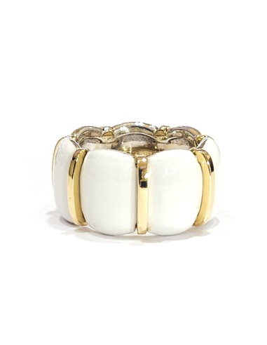 Malafimmina Macaron Ring in Yellow Gold and Silver with White Enamel